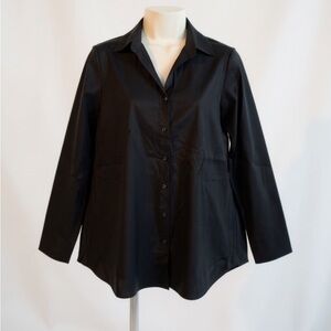 Lafayette 148 New York Petite Button-Front Black Blouse – Size P/XS – Black NWT!